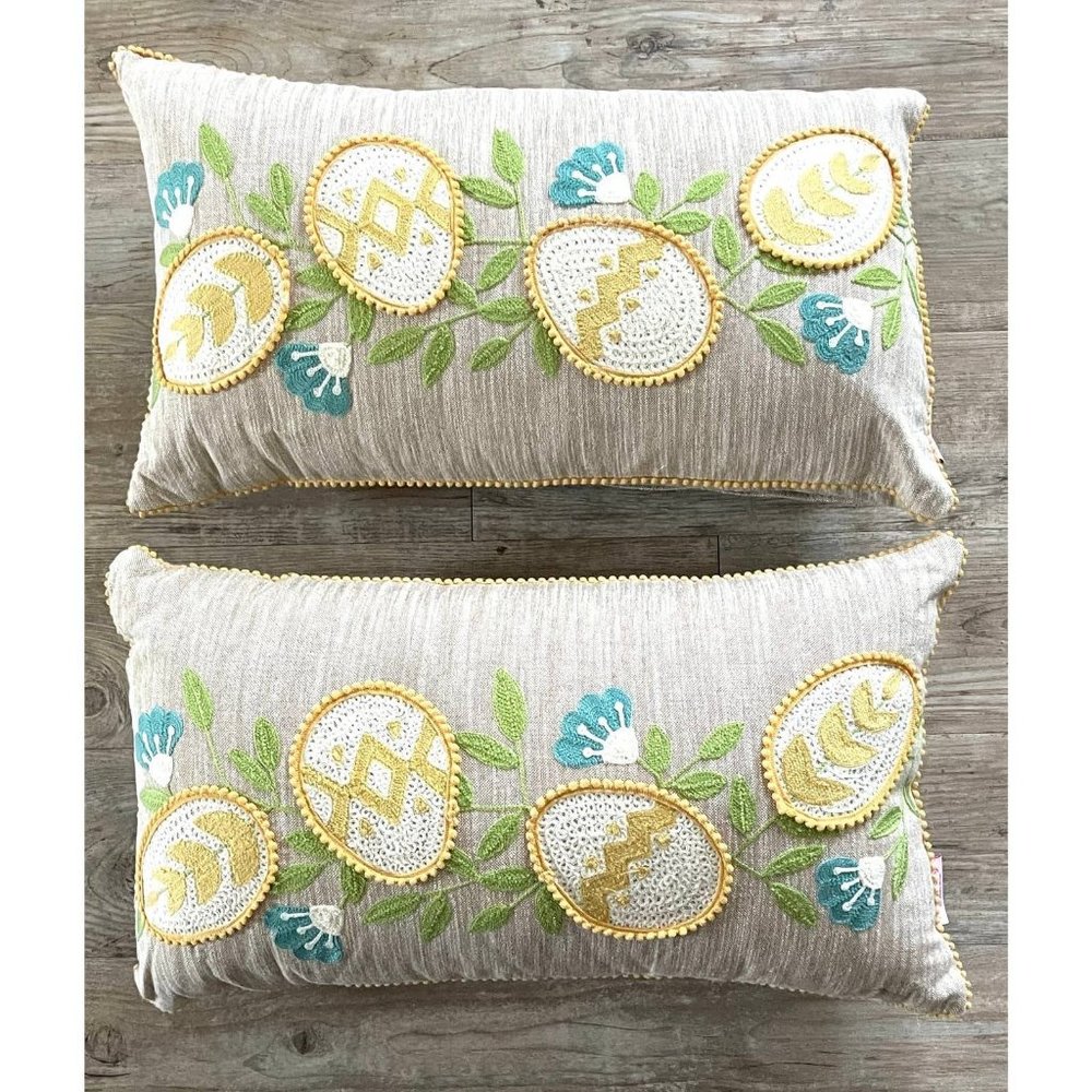 Spring Gatherings Embroidered Crocket Throw Pillows Set of 2